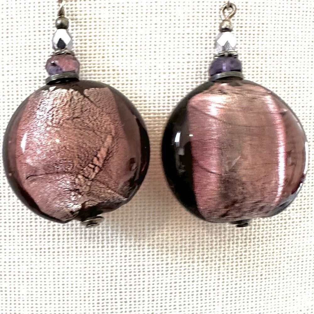 Purple foil glass beaded earrings